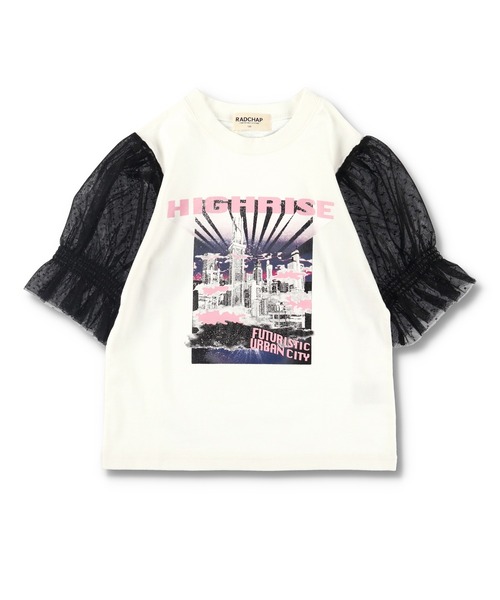 RADCHAP(ラッドチャップ)の「ボリューム袖リメイク風半袖Tシャツ(Tシャツ/カットソー・キッズ・ブラック/オフホワイト・140cm/150cm/120cm/130cm/100cm/110cm/90cm)」の8枚目の写真