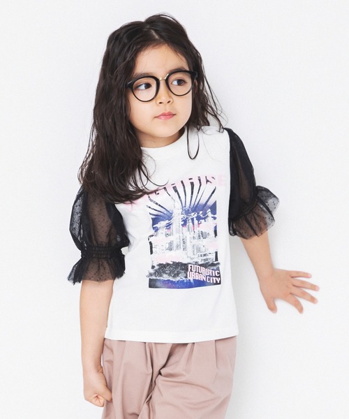 RADCHAP(ラッドチャップ)の「ボリューム袖リメイク風半袖Tシャツ(Tシャツ/カットソー・キッズ・ブラック/オフホワイト・140cm/150cm/120cm/130cm/100cm/110cm/90cm)」の3枚目の写真