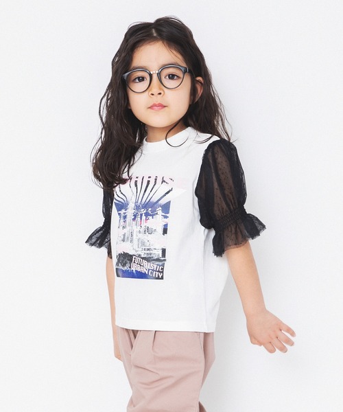 RADCHAP(ラッドチャップ)の「ボリューム袖リメイク風半袖Tシャツ(Tシャツ/カットソー・キッズ・ブラック/オフホワイト・140cm/150cm/120cm/130cm/100cm/110cm/90cm)」の4枚目の写真