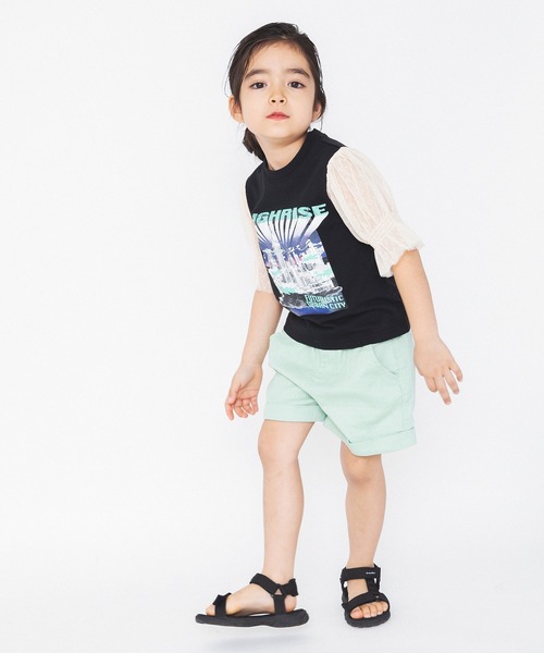 RADCHAP(ラッドチャップ)の「ボリューム袖リメイク風半袖Tシャツ(Tシャツ/カットソー・キッズ・ブラック/オフホワイト・140cm/150cm/120cm/130cm/100cm/110cm/90cm)」の5枚目の写真