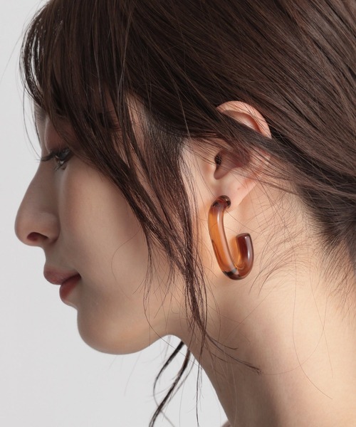 Andemiu（アンデミュウ）の「ヘンケイクリアピアス948038（イヤリング・レディース・グレー/その他/ブラウン・FREE）」の3枚目の写真