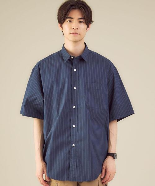 green label relaxing（グリーンレーベルリラクシング）の「＜ 機能 / 伸縮性 ＞ Livelihood Mover(s) ピンストライプ 半袖 シャツ ♯（シャツ/ブラウス・メンズ・ネイビー/オリーブ・X-SMALL/XX-LARGE/X-LARGE/MEDIUM/SMALL/LARGE）」の3枚目の写真