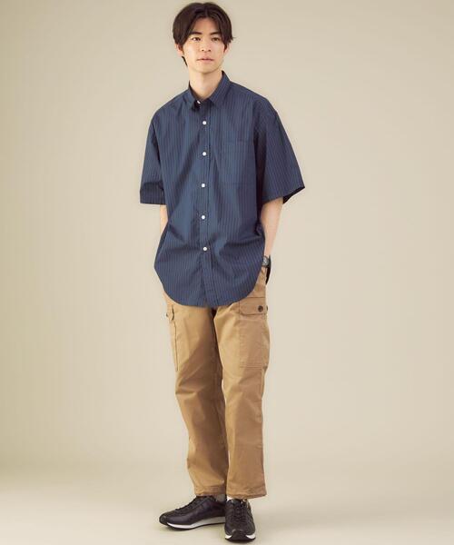 green label relaxing（グリーンレーベルリラクシング）の「＜ 機能 / 伸縮性 ＞ Livelihood Mover(s) ピンストライプ 半袖 シャツ ♯（シャツ/ブラウス・メンズ・ネイビー/オリーブ・X-SMALL/XX-LARGE/X-LARGE/MEDIUM/SMALL/LARGE）」の6枚目の写真