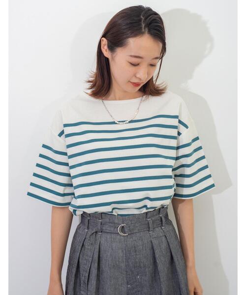 green label relaxing(グリーンレーベルリラクシング)の「SC パネル ボーダー バスク ショート スリーブ Tシャツ(Tシャツ/カットソー・レディース・ロイヤルブルー/ケリー/ピンク・FREE)」の5枚目の写真