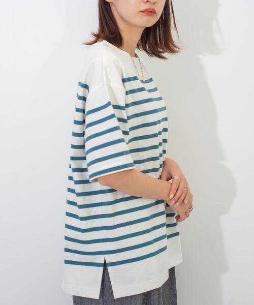 green label relaxing(グリーンレーベルリラクシング)の「SC パネル ボーダー バスク ショート スリーブ Tシャツ(Tシャツ/カットソー・レディース・ロイヤルブルー/ケリー/ピンク・FREE)」の6枚目の写真