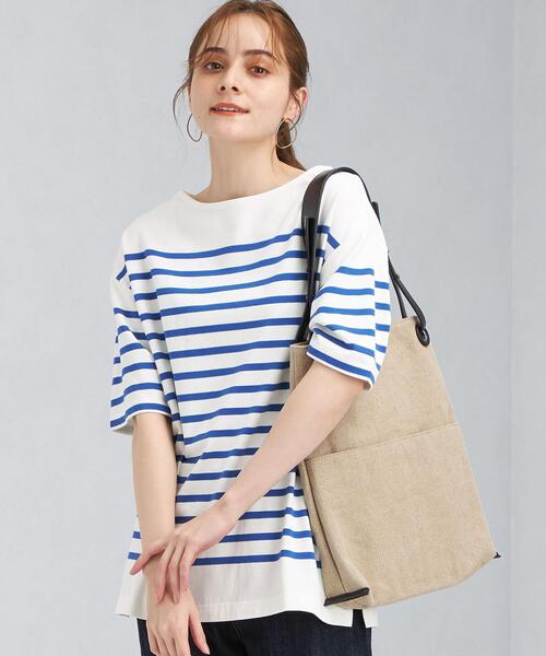 green label relaxing(グリーンレーベルリラクシング)の「SC パネル ボーダー バスク ショート スリーブ Tシャツ(Tシャツ/カットソー・レディース・ロイヤルブルー/ケリー/ピンク・FREE)」の7枚目の写真