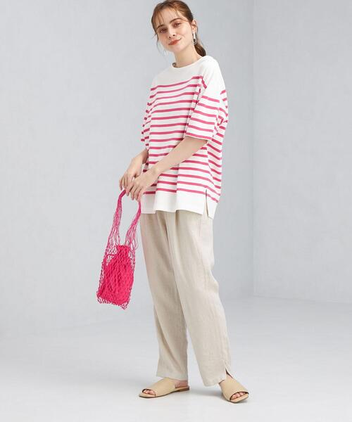 green label relaxing(グリーンレーベルリラクシング)の「SC パネル ボーダー バスク ショート スリーブ Tシャツ(Tシャツ/カットソー・レディース・ロイヤルブルー/ケリー/ピンク・FREE)」の21枚目の写真