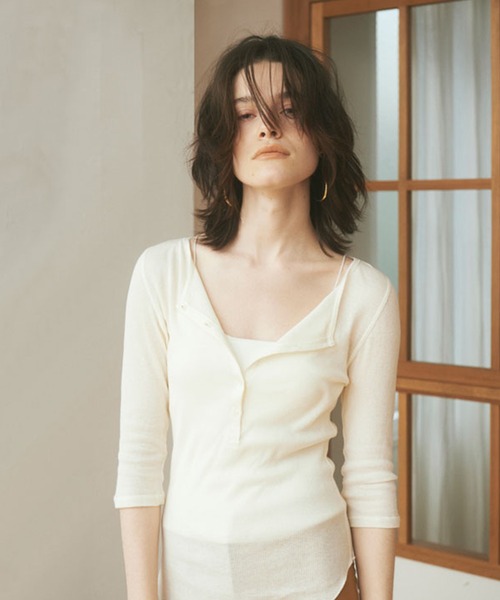 ETRE TOKYO ヘンリーネックエアリータンクトップ ブラック ヘンリー