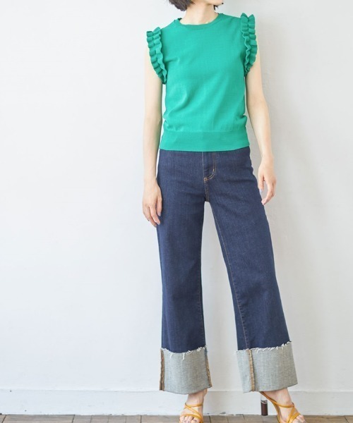 &. NOSTALGIA(アンドドットノスタルジア)の「ロールアップワイドデニムパンツ(デニムパンツ・レディース・インディゴブルー/ブルー/ブラック・S/M)」の9枚目の写真