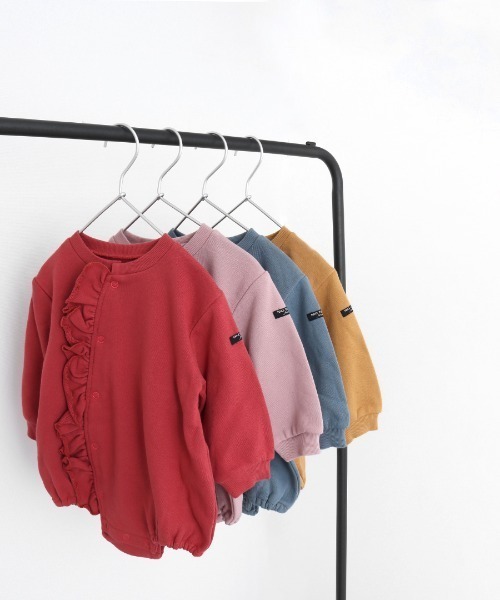 MAKE YOUR DAY（メイクユアデイ）の「フリル裏毛ロンパース■70.80cm（ロンパース・キッズ・レッド/ピンク/ミント/キャメル・80/70）」の9枚目の写真