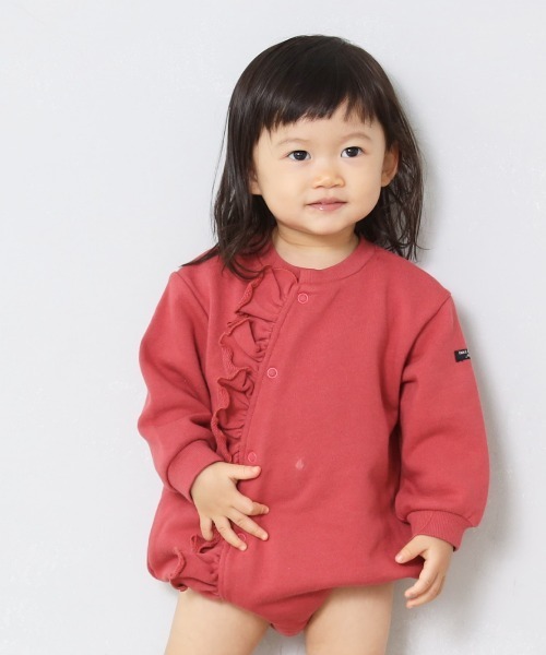 MAKE YOUR DAY（メイクユアデイ）の「フリル裏毛ロンパース■70.80cm（ロンパース・キッズ・レッド/ピンク/ミント/キャメル・80/70）」の6枚目の写真