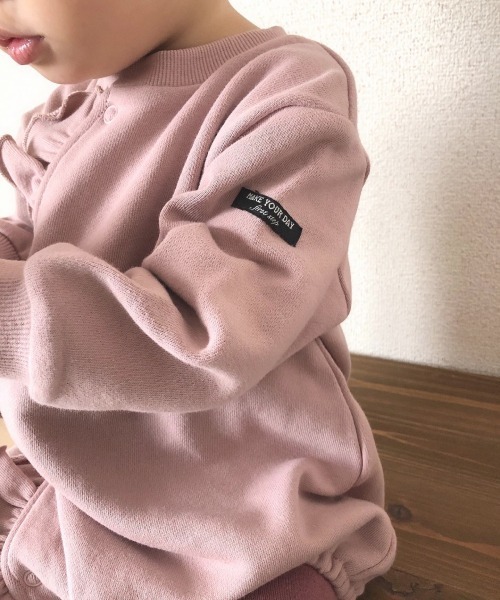 MAKE YOUR DAY（メイクユアデイ）の「フリル裏毛ロンパース■70.80cm（ロンパース・キッズ・レッド/ピンク/ミント/キャメル・80/70）」の21枚目の写真