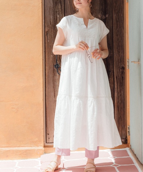 Cheek(チーク)の「レース切替カフタンワンピース(ワンピース・レディース・ブラック/オフホワイト/ピンク・FREE)」の7枚目の写真