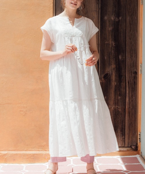 Cheek(チーク)の「レース切替カフタンワンピース(ワンピース・レディース・ブラック/オフホワイト/ピンク・FREE)」の8枚目の写真