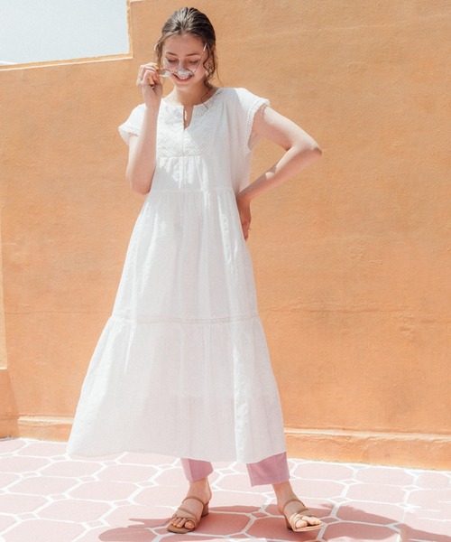 Cheek(チーク)の「レース切替カフタンワンピース(ワンピース・レディース・ブラック/オフホワイト/ピンク・FREE)」の10枚目の写真