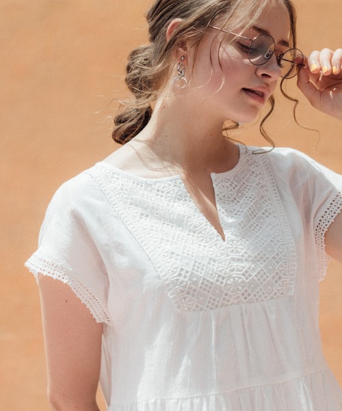 Cheek(チーク)の「レース切替カフタンワンピース(ワンピース・レディース・ブラック/オフホワイト/ピンク・FREE)」の11枚目の写真