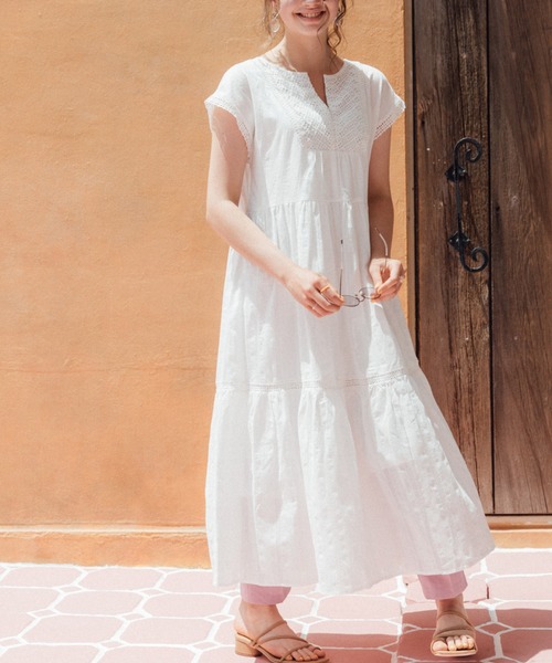 Cheek(チーク)の「レース切替カフタンワンピース(ワンピース・レディース・ブラック/オフホワイト/ピンク・FREE)」の14枚目の写真