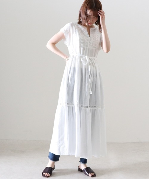 Cheek(チーク)の「レース切替カフタンワンピース(ワンピース・レディース・ブラック/オフホワイト/ピンク・FREE)」の19枚目の写真