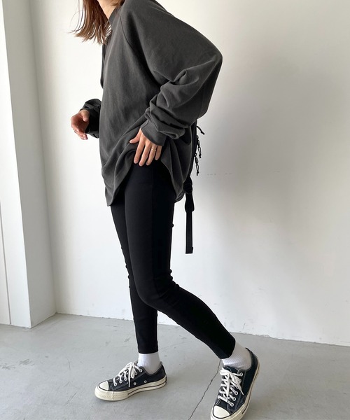 CANAL JEAN（キャナルジーン）の「RED CHOP WORKS(レッドチョップワークス) ピグメントラグランロングTシャツ（Tシャツ/カットソー・レディース・チャコールグレー/ネイビー/カーキ・38）」の9枚目の写真