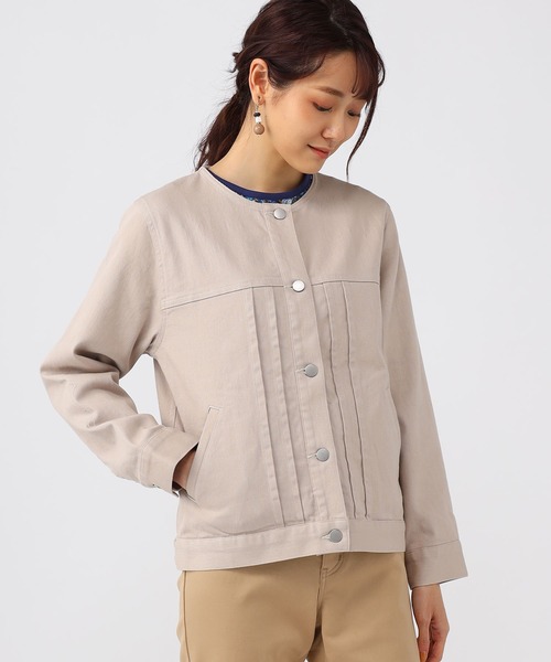 ノーカラーデニムジャケット