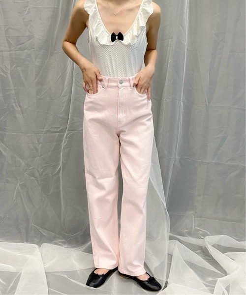 【完売品】Charles Chaton bow パンツ 34 ホワイト Charles Chaton（シャルルシャトン）の「カラーストレートパンツ