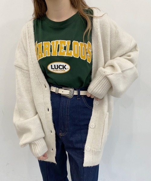 nemne store（ネンネストア）の「子羊と遊ぶモヘアタッチルーズカーディガン（カーディガン/ボレロ・レディース・ライトブルー/レッド/オフホワイト/ピンク/グリーン/ダークブルー・フリー）」の2枚目の写真