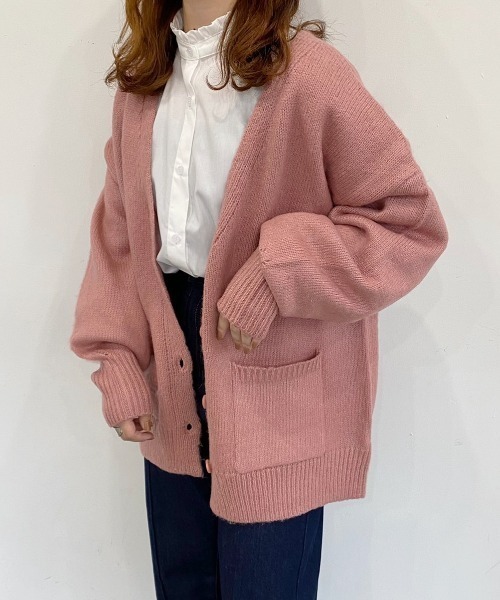 nemne store（ネンネストア）の「子羊と遊ぶモヘアタッチルーズカーディガン（カーディガン/ボレロ・レディース・ライトブルー/レッド/オフホワイト/ピンク/グリーン/ダークブルー・フリー）」の6枚目の写真