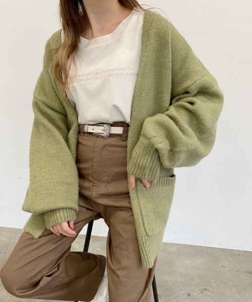 nemne store（ネンネストア）の「子羊と遊ぶモヘアタッチルーズカーディガン（カーディガン/ボレロ・レディース・ライトブルー/レッド/オフホワイト/ピンク/グリーン/ダークブルー・フリー）」の3枚目の写真