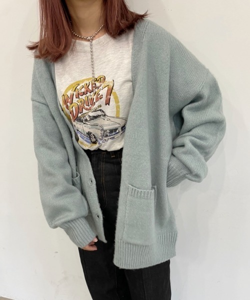 nemne store（ネンネストア）の「子羊と遊ぶモヘアタッチルーズカーディガン（カーディガン/ボレロ・レディース・ライトブルー/レッド/オフホワイト/ピンク/グリーン/ダークブルー・フリー）」の19枚目の写真