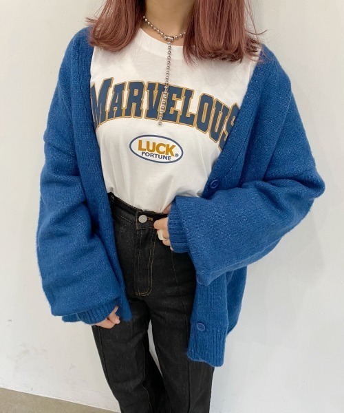 nemne store（ネンネストア）の「子羊と遊ぶモヘアタッチルーズカーディガン（カーディガン/ボレロ・レディース・ライトブルー/レッド/オフホワイト/ピンク/グリーン/ダークブルー・フリー）」の16枚目の写真