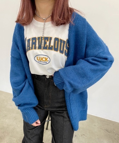 nemne store（ネンネストア）の「子羊と遊ぶモヘアタッチルーズカーディガン（カーディガン/ボレロ・レディース・ライトブルー/レッド/オフホワイト/ピンク/グリーン/ダークブルー・フリー）」の8枚目の写真