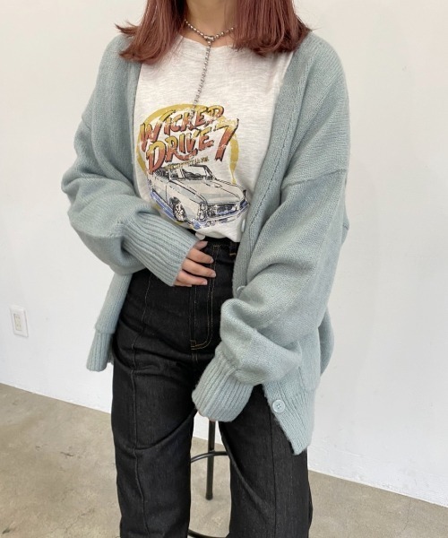 nemne store（ネンネストア）の「子羊と遊ぶモヘアタッチルーズカーディガン（カーディガン/ボレロ・レディース・ライトブルー/レッド/オフホワイト/ピンク/グリーン/ダークブルー・フリー）」の11枚目の写真