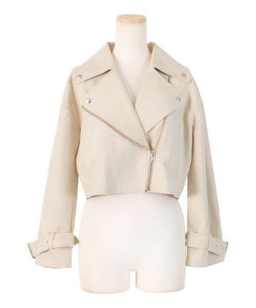 AMBIENT(アンビエント)の「クロップドライダースジャケット(ライダースジャケット・レディース・アイボリー/ブラック/グレイッシュベージュ・FREE)」の4枚目の写真