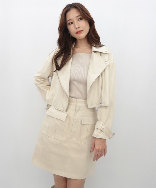 AMBIENT(アンビエント)の「クロップドライダースジャケット(ライダースジャケット・レディース・アイボリー/ブラック/グレイッシュベージュ・FREE)」の9枚目の写真