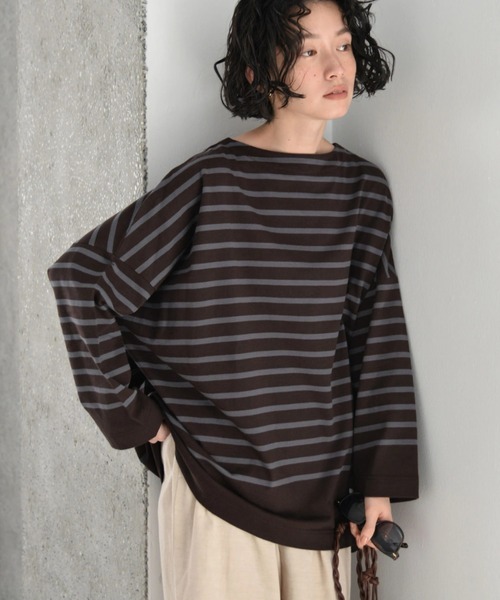 AMERICAN HOLIC(アメリカンホリック)の「パネルボーダーボートネックカットプルオーバー(Tシャツ/カットソー・レディース・ブラック/オフホワイト/ブラウン・M/L)」の3枚目の写真