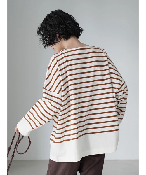 AMERICAN HOLIC(アメリカンホリック)の「パネルボーダーボートネックカットプルオーバー(Tシャツ/カットソー・レディース・ブラック/オフホワイト/ブラウン・M/L)」の6枚目の写真