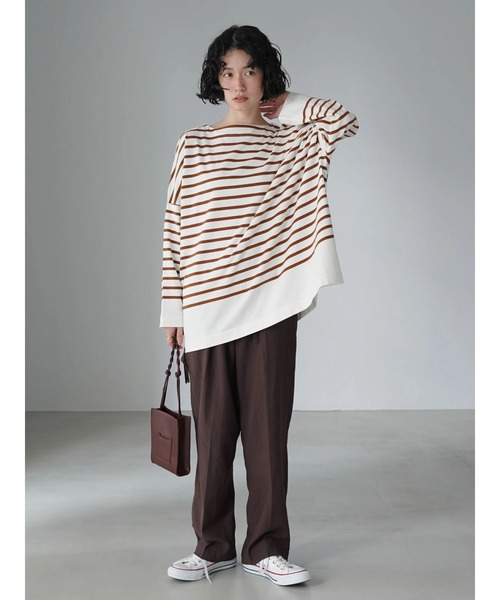 AMERICAN HOLIC(アメリカンホリック)の「パネルボーダーボートネックカットプルオーバー(Tシャツ/カットソー・レディース・ブラック/オフホワイト/ブラウン・M/L)」の7枚目の写真