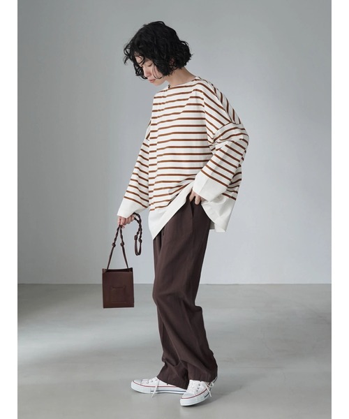 AMERICAN HOLIC(アメリカンホリック)の「パネルボーダーボートネックカットプルオーバー(Tシャツ/カットソー・レディース・ブラック/オフホワイト/ブラウン・M/L)」の8枚目の写真