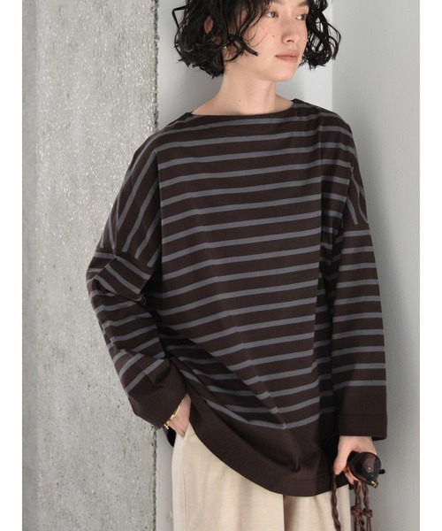AMERICAN HOLIC(アメリカンホリック)の「パネルボーダーボートネックカットプルオーバー(Tシャツ/カットソー・レディース・ブラック/オフホワイト/ブラウン・M/L)」の13枚目の写真