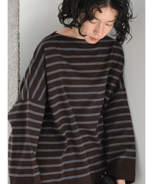 AMERICAN HOLIC(アメリカンホリック)の「パネルボーダーボートネックカットプルオーバー(Tシャツ/カットソー・レディース・ブラック/オフホワイト/ブラウン・M/L)」の14枚目の写真
