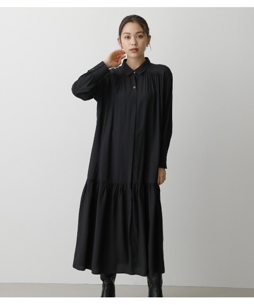 AZUL by moussy(アズールバイマウジー)の「TIERED HEM SHIRT ONEPIECE/ティアードヘムシャツワンピース(ワンピース・レディース・ブラック/カーキ/ライトブラウン/オフホワイト・SMALL/MEDIUM)」の6枚目の写真