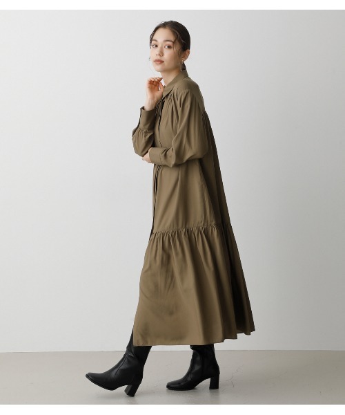 AZUL by moussy(アズールバイマウジー)の「TIERED HEM SHIRT ONEPIECE/ティアードヘムシャツワンピース(ワンピース・レディース・ブラック/カーキ/ライトブラウン/オフホワイト・SMALL/MEDIUM)」の15枚目の写真