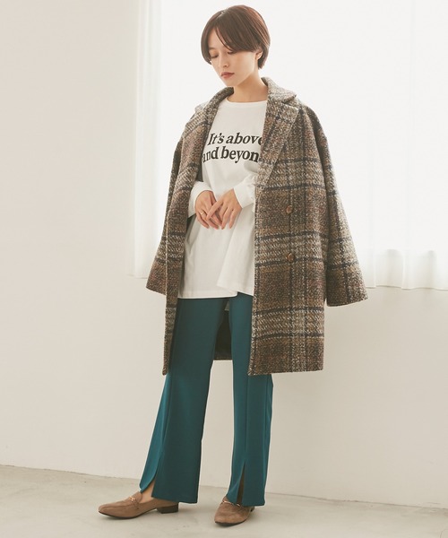 INCEDE（インシード）の「チェック柄ツイードミドルコート/大きいサイズ対応（その他アウター・レディース・ネイビー/ブラウン/グレー・LL/3L/4L/M/L）」の4枚目の写真