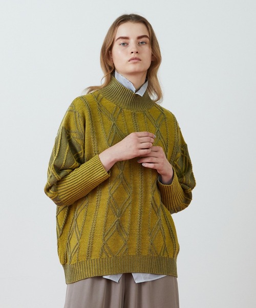 FRAPBOIS（フラボア）の「プレートアルパカ ニット（ニット/セーター・レディース・ブラウン/イエロー・1）」の2枚目の写真