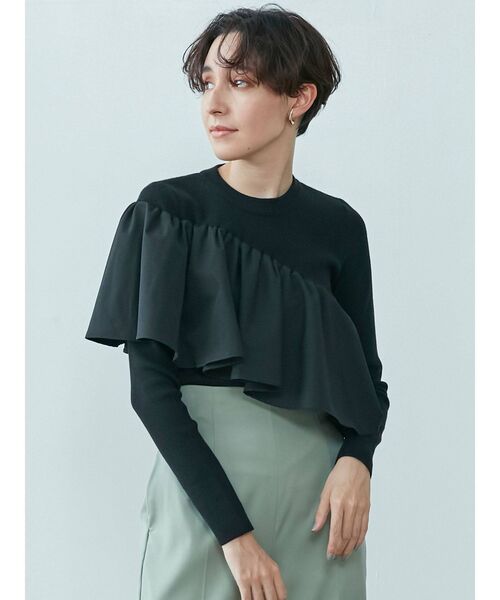 LAGUNAMOON（ラグナムーン）の「フリルギャザーニットプルオーバー（ニット/セーター・レディース・ブラック/アイボリー/バイオレット・FREE）」の3枚目の写真