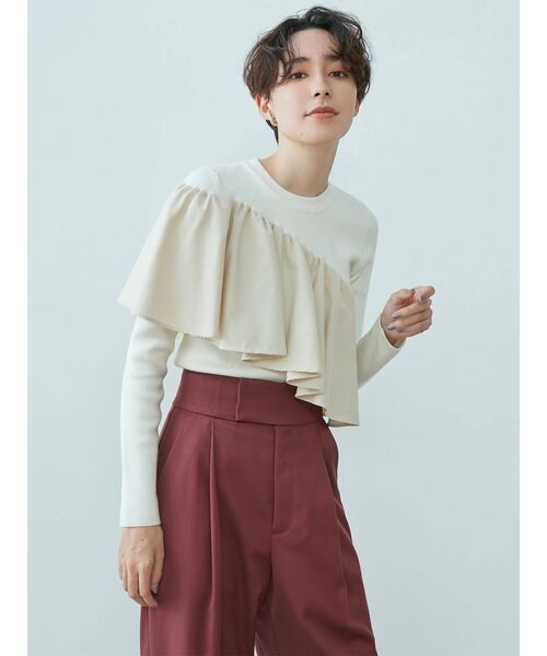 LAGUNAMOON（ラグナムーン）の「フリルギャザーニットプルオーバー（ニット/セーター・レディース・ブラック/アイボリー/バイオレット・FREE）」の13枚目の写真