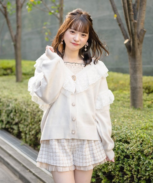 ROJITA(ロジータ)の「レースフリルニットカーデ(カーディガン/ボレロ・レディース・ブラック/ピンク/アイボリー/ミント・FREE)」の2枚目の写真