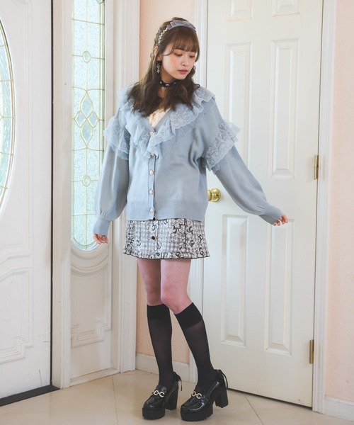 ROJITA(ロジータ)の「レースフリルニットカーデ(カーディガン/ボレロ・レディース・ブラック/ピンク/アイボリー/ミント・FREE)」の4枚目の写真