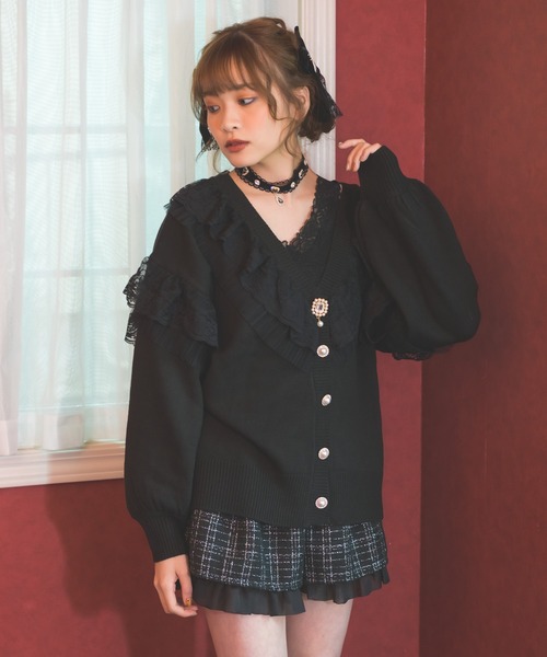 ROJITA(ロジータ)の「レースフリルニットカーデ(カーディガン/ボレロ・レディース・ブラック/ピンク/アイボリー/ミント・FREE)」の3枚目の写真