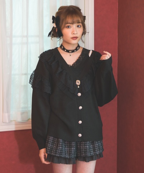 ROJITA(ロジータ)の「レースフリルニットカーデ(カーディガン/ボレロ・レディース・ブラック/ピンク/アイボリー/ミント・FREE)」の8枚目の写真